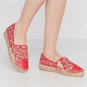 Aldo Cinco Women's Embroidered Espadrilles Red Slip-On Flat Loafers Size 7.5